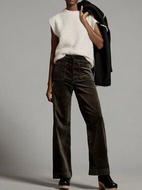 Maeve Anthropologie The Colette Corduroy Wide Leg Pants Dark Green Size 23 Fall